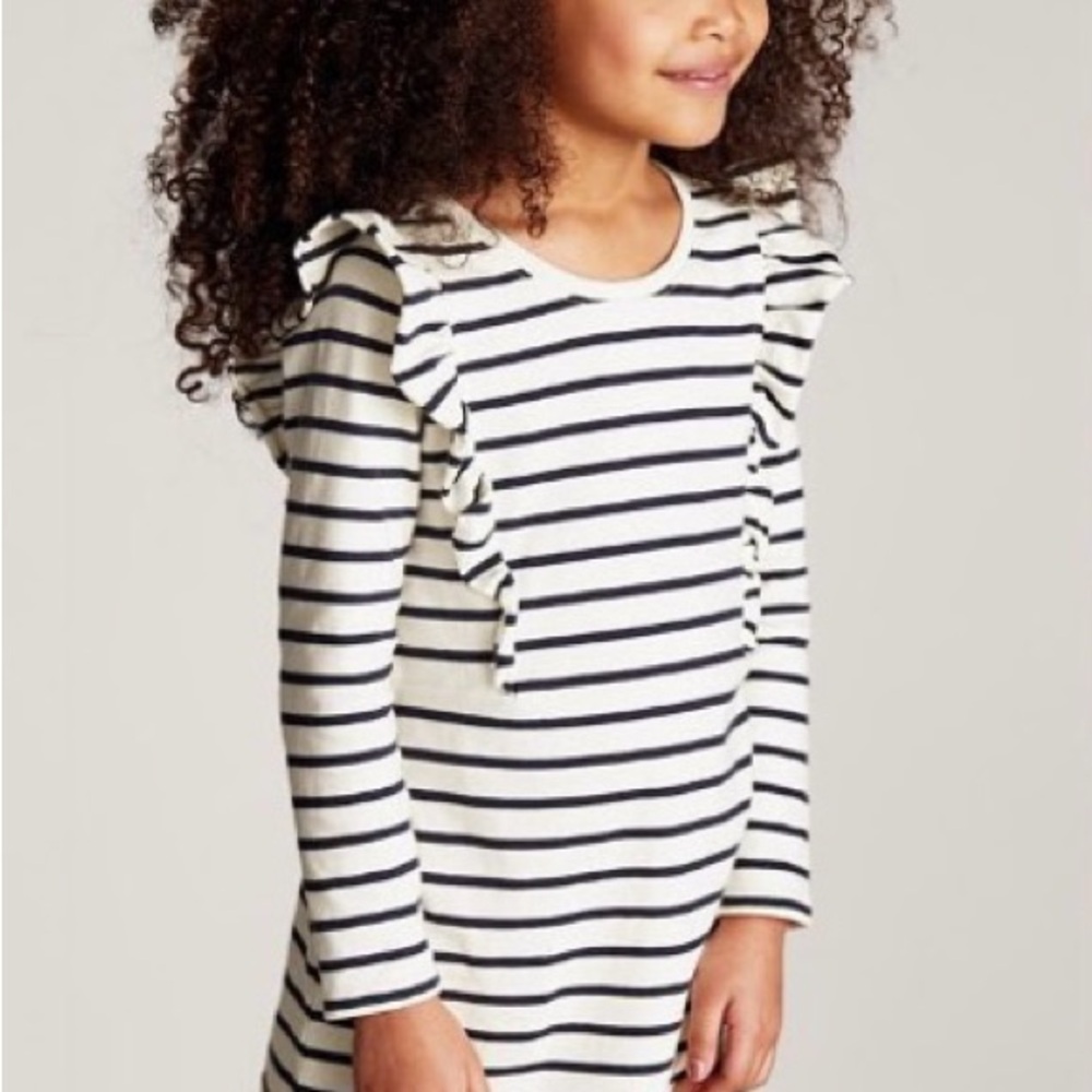 Tea Collection navy and cream stripe ruffle dress